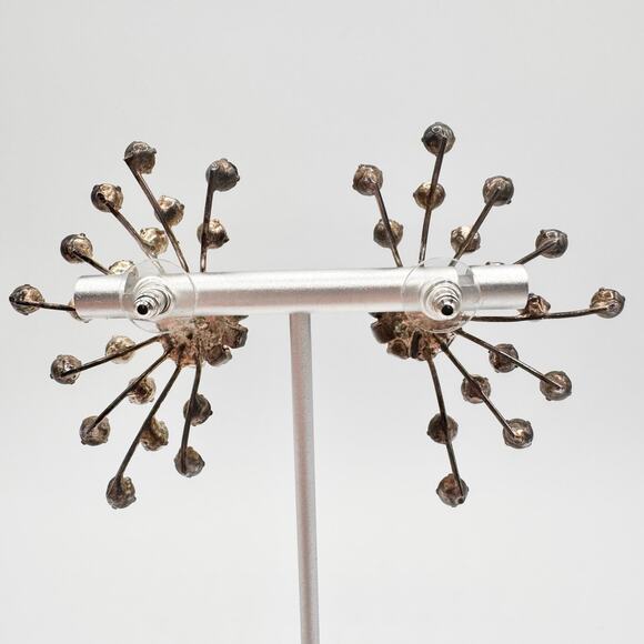 Vintage AB Rhinestone Spray Earrings Mid-Century Atomic Statement Vintage Bride - Picture 4 of 10